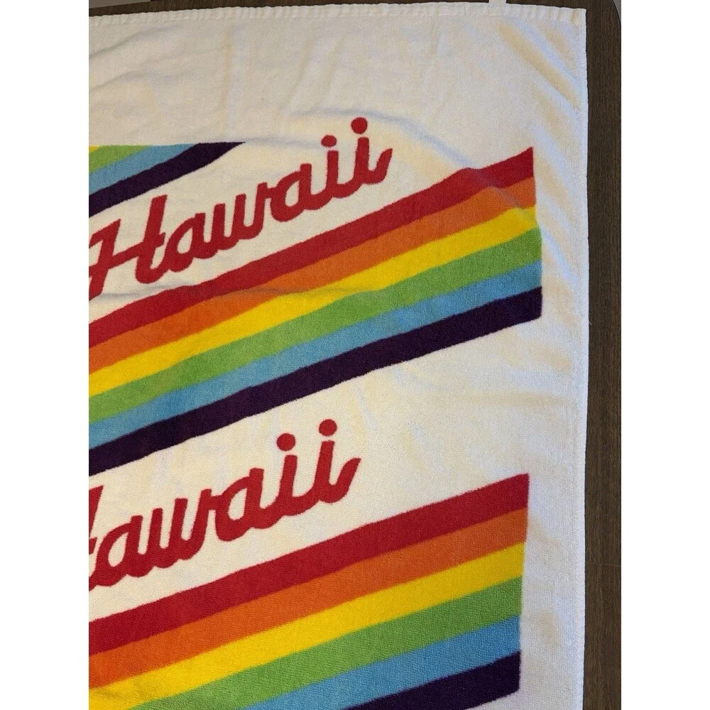 VTG 1980s HAWAII Beach Towel 29x57 100% Cotton Rainbow Liki Liki